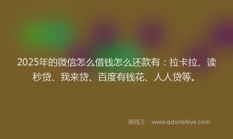 2025年的微信怎么借钱怎么还款有：拉卡拉、读秒贷、我来贷、百度有钱花、人人贷等。