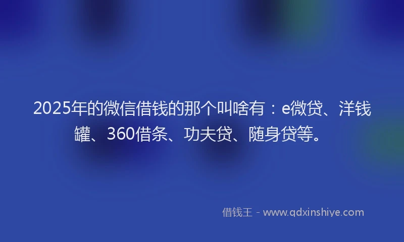 2025年的微信借钱的那个叫啥有：e微贷、洋钱罐、360借条、功夫贷、随身贷等。