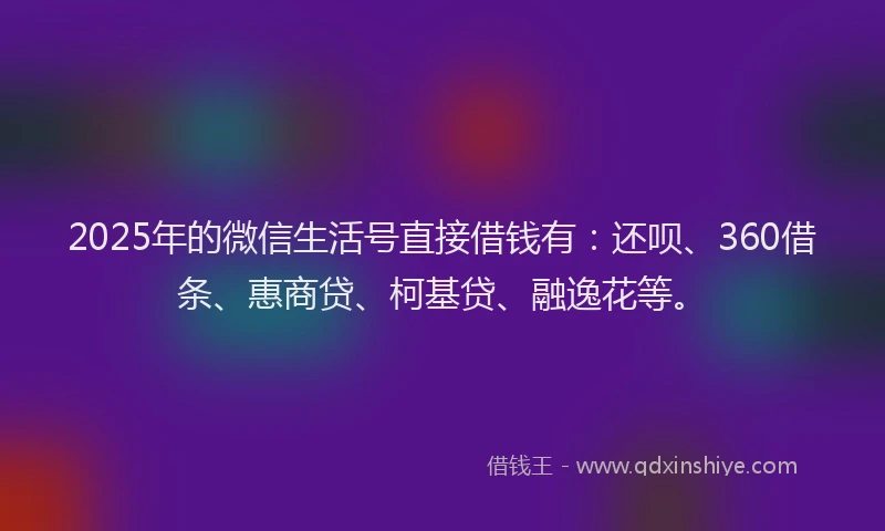 2025年的微信生活号直接借钱有：还呗、360借条、惠商贷、柯基贷、融逸花等。