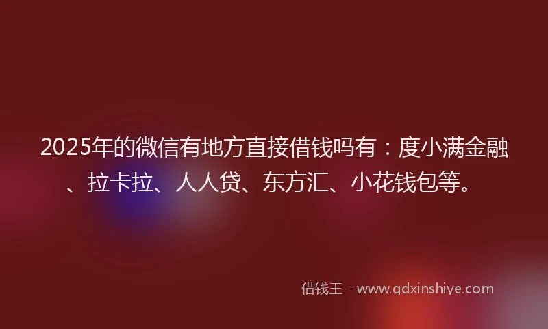 2025年的微信有地方直接借钱吗有：度小满金融、拉卡拉、人人贷、东方汇、小花钱包等。