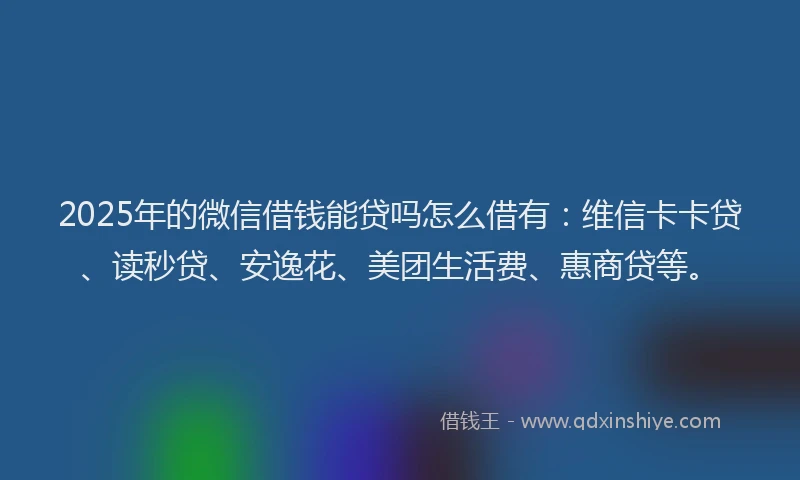 2025年的微信借钱能贷吗怎么借有：维信卡卡贷、读秒贷、安逸花、美团生活费、惠商贷等。