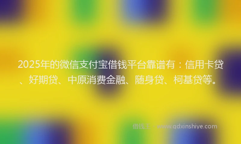 2025年的微信支付宝借钱平台靠谱有：信用卡贷、好期贷、中原消费金融、随身贷、柯基贷等。