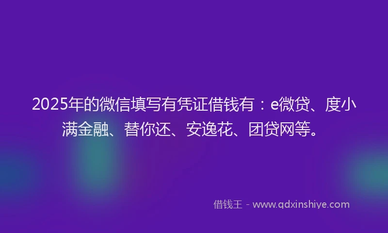 2025年的微信填写有凭证借钱有：e微贷、度小满金融、替你还、安逸花、团贷网等。