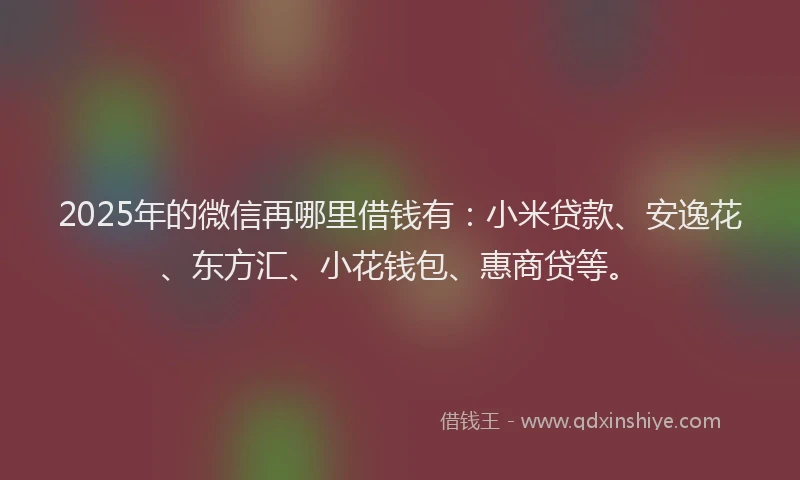2025年的微信再哪里借钱有：小米贷款、安逸花、东方汇、小花钱包、惠商贷等。