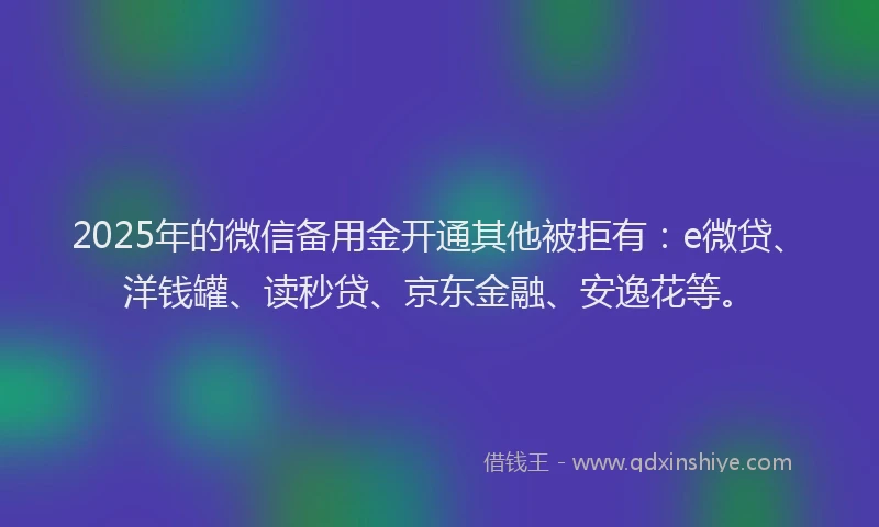 2025年的微信备用金开通其他被拒有：e微贷、洋钱罐、读秒贷、京东金融、安逸花等。