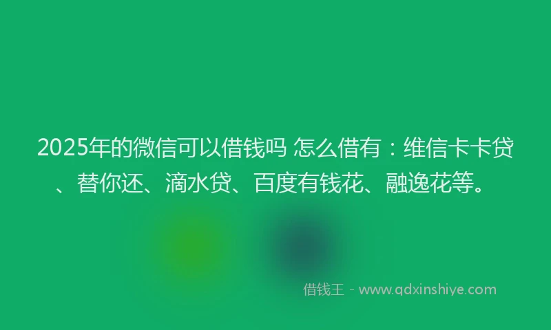 2025年的微信可以借钱吗 怎么借有：维信卡卡贷、替你还、滴水贷、百度有钱花、融逸花等。