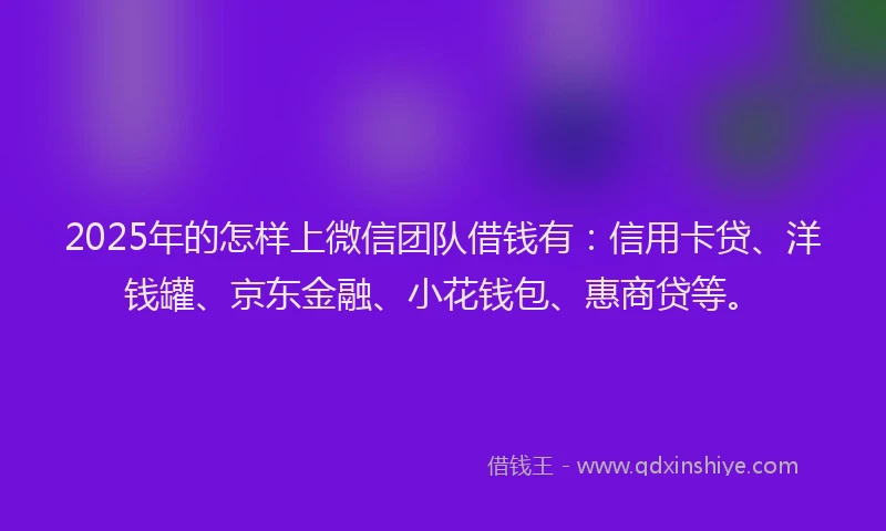2025年的怎样上微信团队借钱有：信用卡贷、洋钱罐、京东金融、小花钱包、惠商贷等。