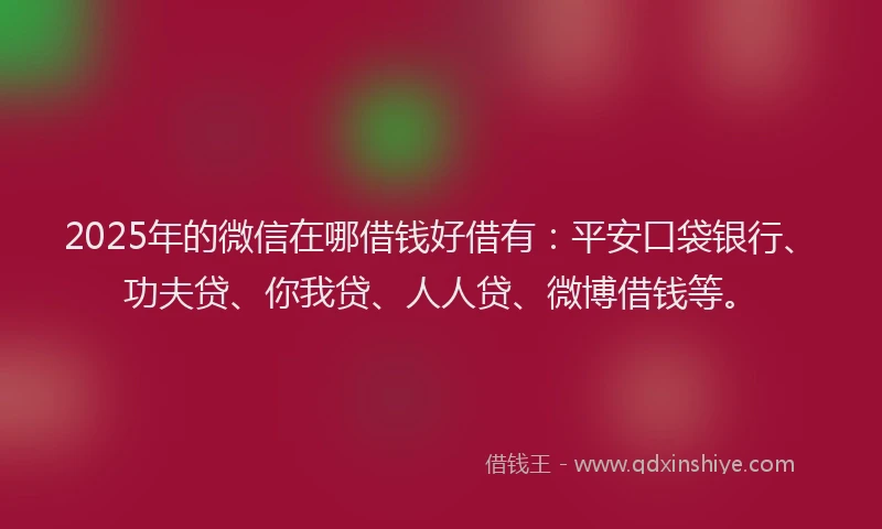 2025年的微信在哪借钱好借有：平安口袋银行、功夫贷、你我贷、人人贷、微博借钱等。