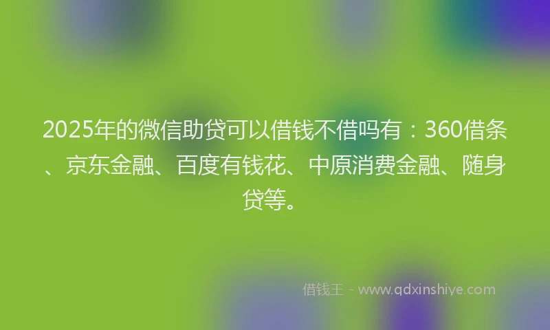 2025年的微信助贷可以借钱不借吗有：360借条、京东金融、百度有钱花、中原消费金融、随身贷等。