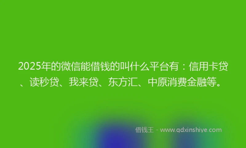 2025年的微信能借钱的叫什么平台有：信用卡贷、读秒贷、我来贷、东方汇、中原消费金融等。