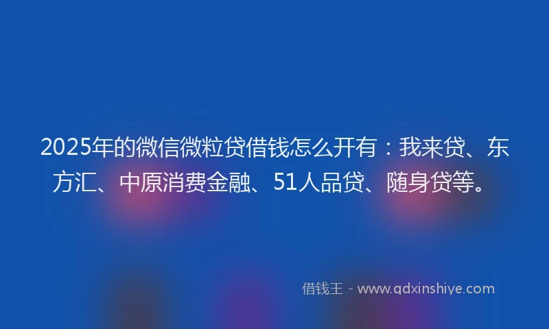 2025年的微信微粒贷借钱怎么开有：我来贷、东方汇、中原消费金融、51人品贷、随身贷等。