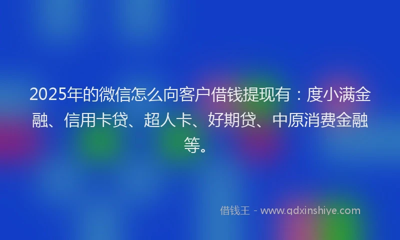 2025年的微信怎么向客户借钱提现有：度小满金融、信用卡贷、超人卡、好期贷、中原消费金融等。