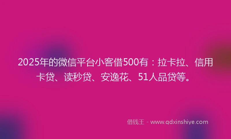 2025年的微信平台小客借500有：拉卡拉、信用卡贷、读秒贷、安逸花、51人品贷等。