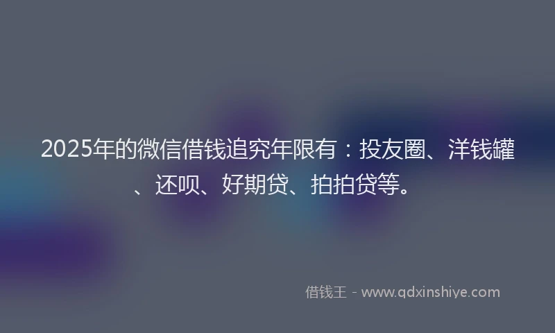 2025年的微信借钱追究年限有：投友圈、洋钱罐、还呗、好期贷、拍拍贷等。