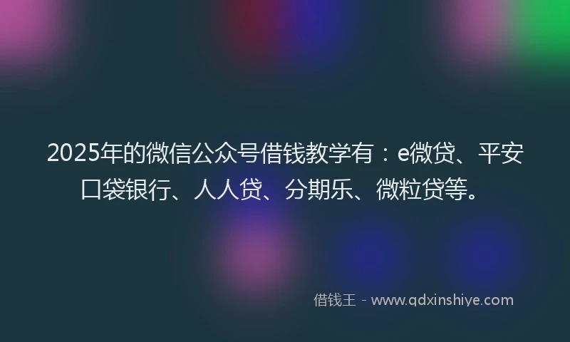 2025年的微信公众号借钱教学有：e微贷、平安口袋银行、人人贷、分期乐、微粒贷等。