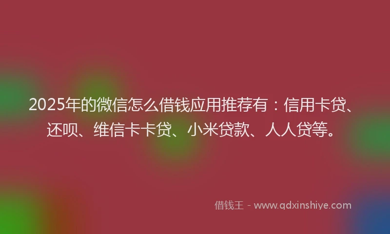 2025年的微信怎么借钱应用推荐有：信用卡贷、还呗、维信卡卡贷、小米贷款、人人贷等。