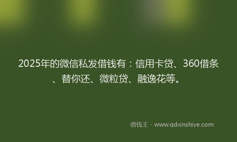 2025年的微信私发借钱有：信用卡贷、360借条、替你还、微粒贷、融逸花等。