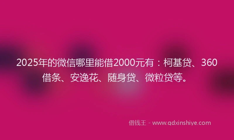 2025年的微信哪里能借2000元有：柯基贷、360借条、安逸花、随身贷、微粒贷等。