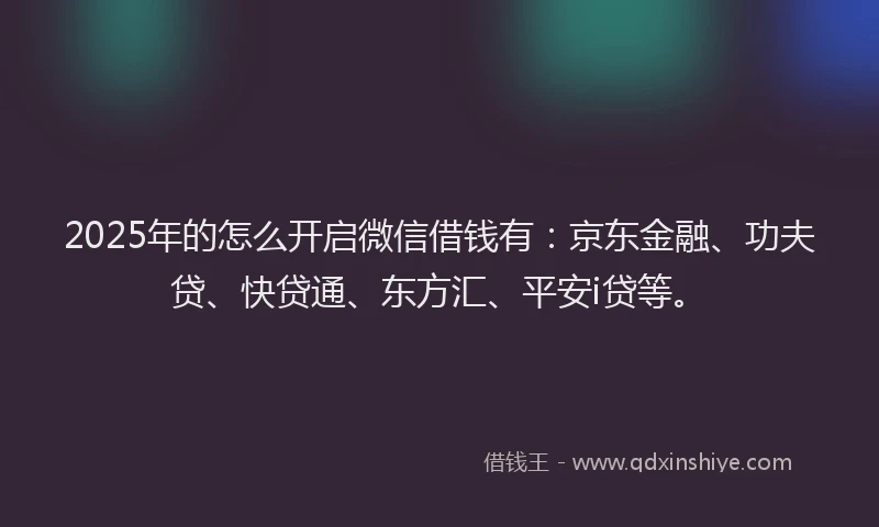 2025年的怎么开启微信借钱有：京东金融、功夫贷、快贷通、东方汇、平安i贷等。