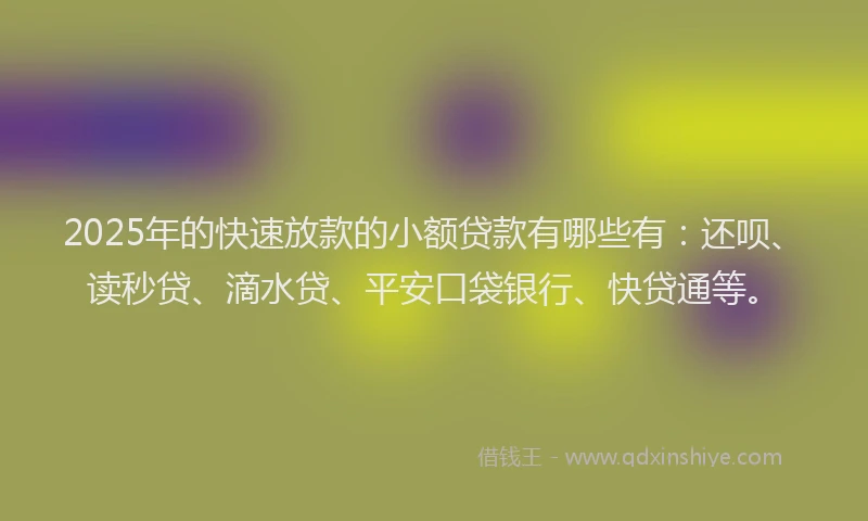 2025年的快速放款的小额贷款有哪些有：还呗、读秒贷、滴水贷、平安口袋银行、快贷通等。