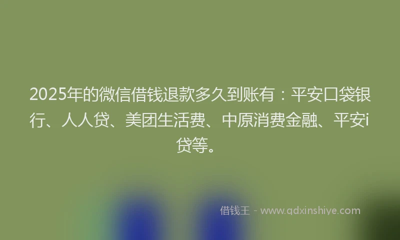2025年的微信借钱退款多久到账有：平安口袋银行、人人贷、美团生活费、中原消费金融、平安i贷等。