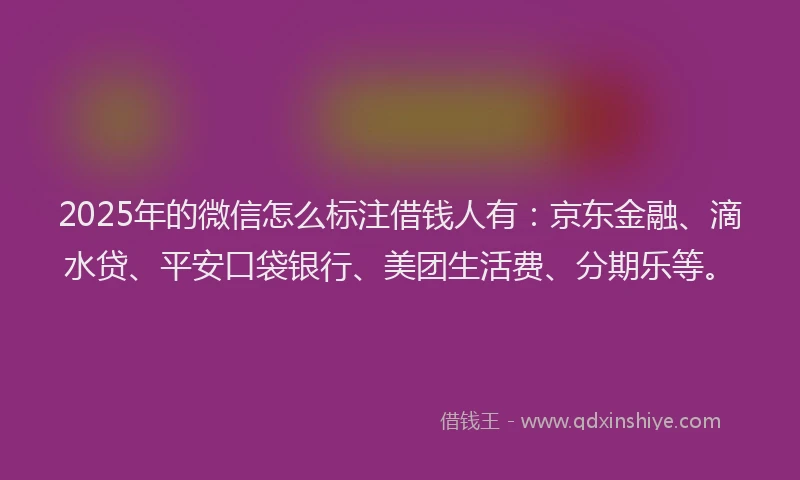 2025年的微信怎么标注借钱人有：京东金融、滴水贷、平安口袋银行、美团生活费、分期乐等。