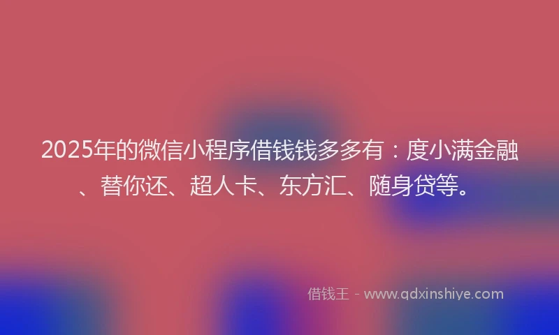 2025年的微信小程序借钱钱多多有：度小满金融、替你还、超人卡、东方汇、随身贷等。