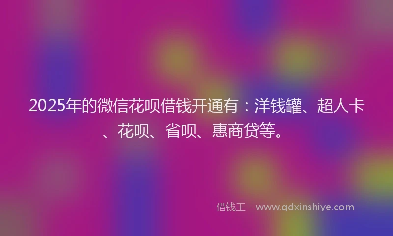 2025年的微信花呗借钱开通有：洋钱罐、超人卡、花呗、省呗、惠商贷等。