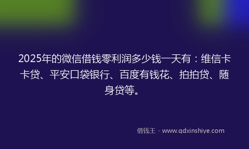 2025年的微信借钱零利润多少钱一天有：维信卡卡贷、平安口袋银行、百度有钱花、拍拍贷、随身贷等。
