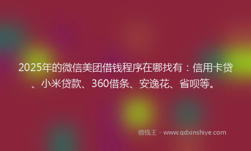 2025年的微信美团借钱程序在哪找有：信用卡贷、小米贷款、360借条、安逸花、省呗等。