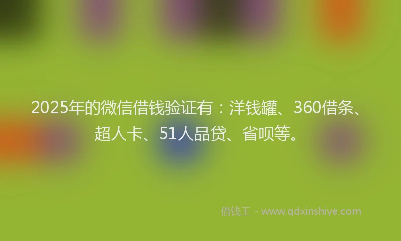 2025年的微信借钱验证有：洋钱罐、360借条、超人卡、51人品贷、省呗等。