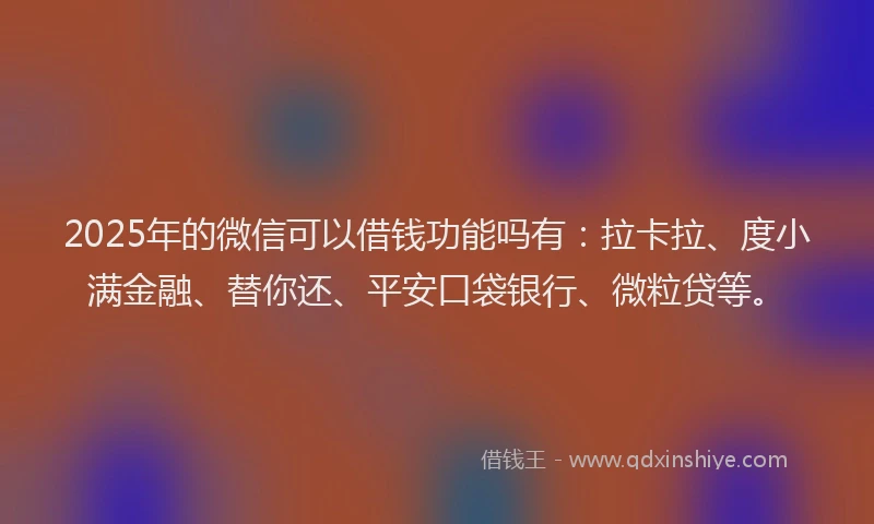 2025年的微信可以借钱功能吗有：拉卡拉、度小满金融、替你还、平安口袋银行、微粒贷等。
