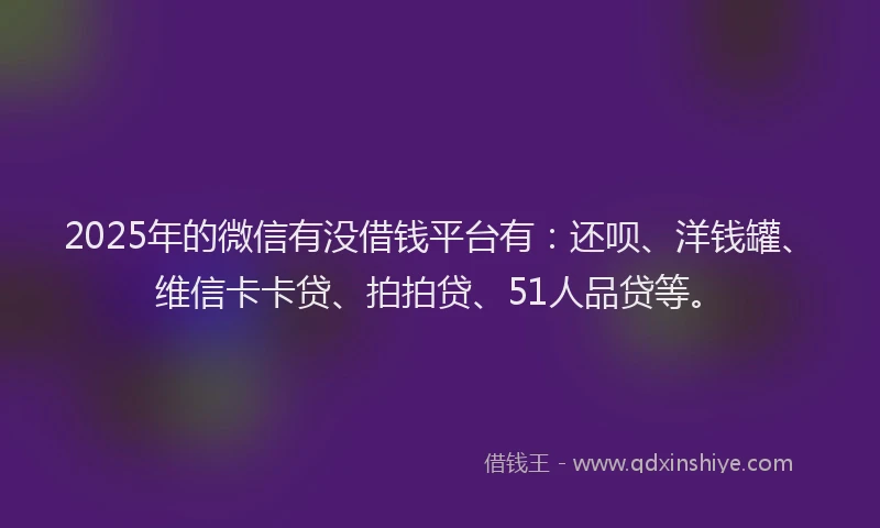 2025年的微信有没借钱平台有：还呗、洋钱罐、维信卡卡贷、拍拍贷、51人品贷等。