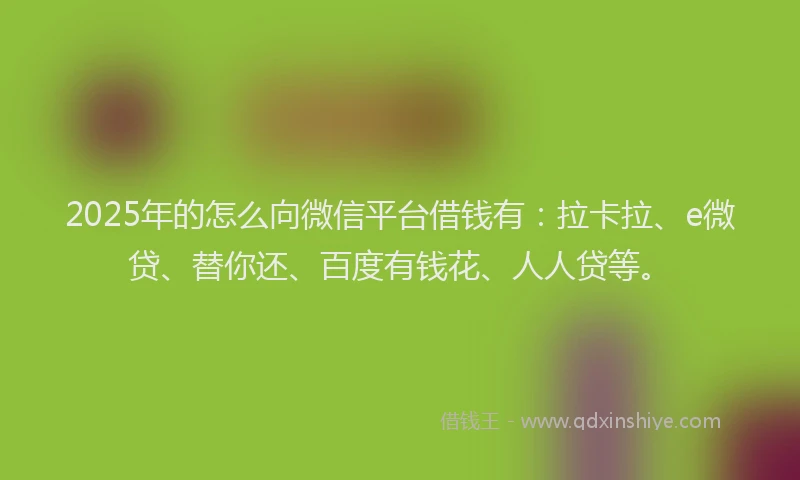 2025年的怎么向微信平台借钱有：拉卡拉、e微贷、替你还、百度有钱花、人人贷等。