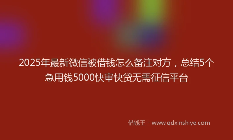 2025年最新微信被借钱怎么备注对方，总结5个急用钱5000快审快贷无需征信平台