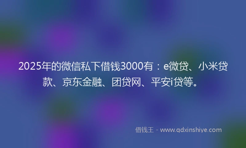 2025年的微信私下借钱3000有：e微贷、小米贷款、京东金融、团贷网、平安i贷等。