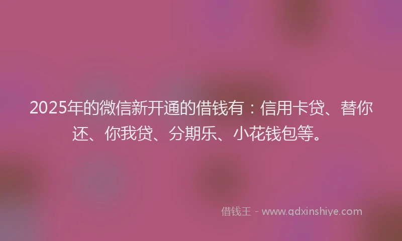 2025年的微信新开通的借钱有：信用卡贷、替你还、你我贷、分期乐、小花钱包等。