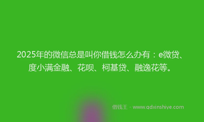 2025年的微信总是叫你借钱怎么办有：e微贷、度小满金融、花呗、柯基贷、融逸花等。