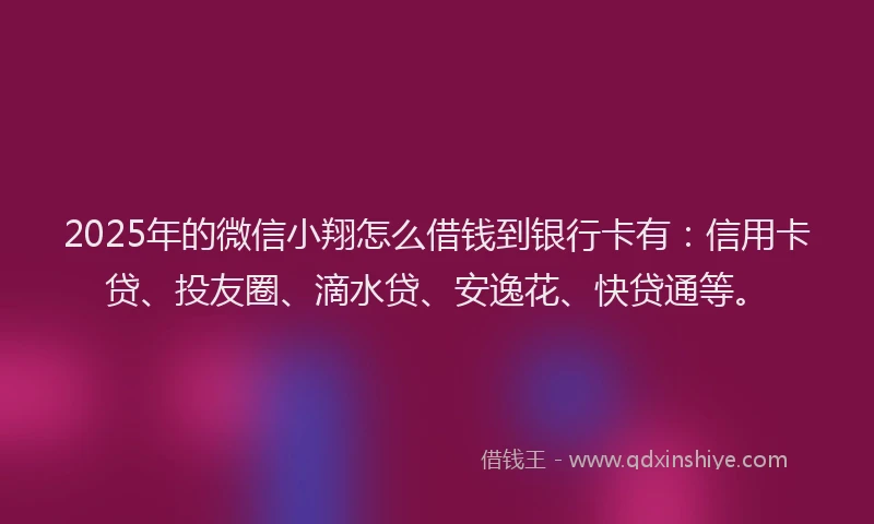 2025年的微信小翔怎么借钱到银行卡有：信用卡贷、投友圈、滴水贷、安逸花、快贷通等。