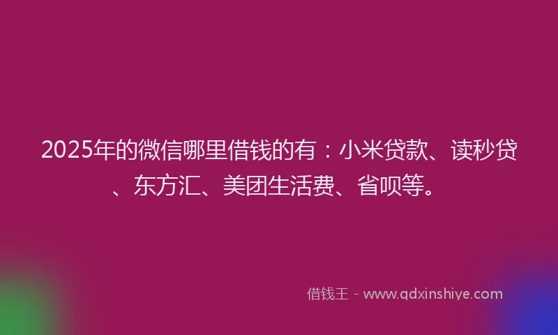 2025年的微信哪里借钱的有：小米贷款、读秒贷、东方汇、美团生活费、省呗等。