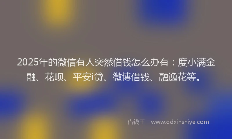 2025年的微信有人突然借钱怎么办有：度小满金融、花呗、平安i贷、微博借钱、融逸花等。