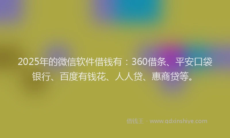 2025年的微信软件借钱有：360借条、平安口袋银行、百度有钱花、人人贷、惠商贷等。