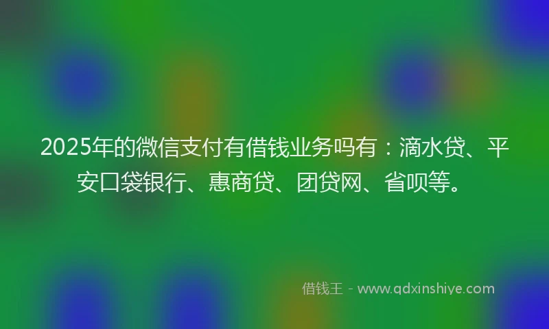 2025年的微信支付有借钱业务吗有：滴水贷、平安口袋银行、惠商贷、团贷网、省呗等。