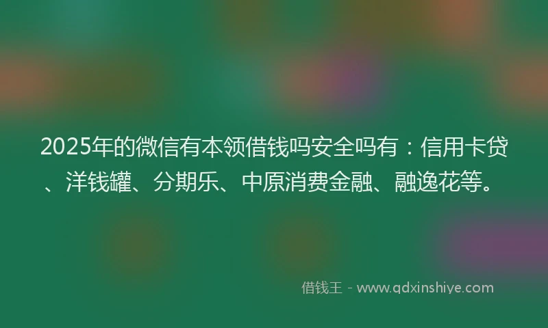 2025年的微信有本领借钱吗安全吗有：信用卡贷、洋钱罐、分期乐、中原消费金融、融逸花等。