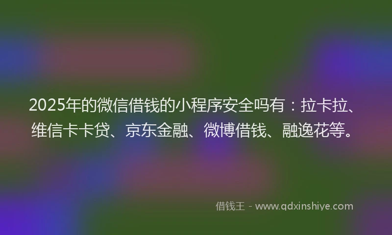 2025年的微信借钱的小程序安全吗有：拉卡拉、维信卡卡贷、京东金融、微博借钱、融逸花等。
