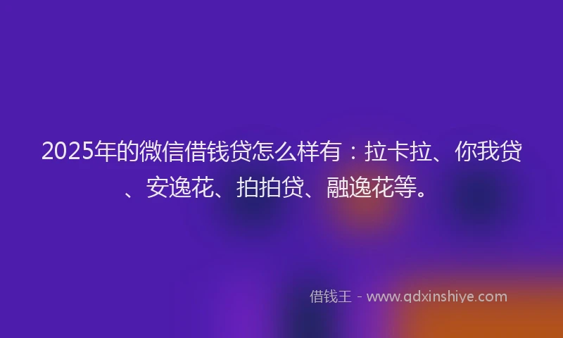2025年的微信借钱贷怎么样有：拉卡拉、你我贷、安逸花、拍拍贷、融逸花等。