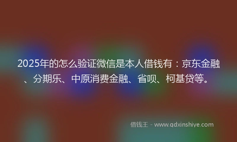 2025年的怎么验证微信是本人借钱有：京东金融、分期乐、中原消费金融、省呗、柯基贷等。