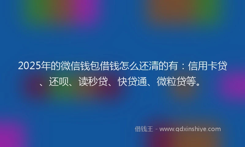 2025年的微信钱包借钱怎么还清的有：信用卡贷、还呗、读秒贷、快贷通、微粒贷等。