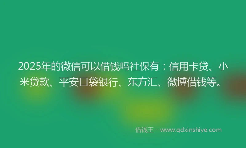 2025年的微信可以借钱吗社保有：信用卡贷、小米贷款、平安口袋银行、东方汇、微博借钱等。
