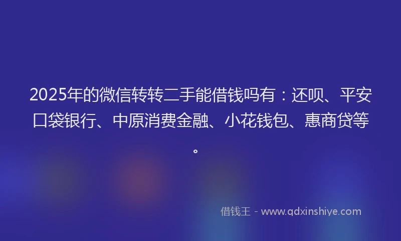 2025年的微信转转二手能借钱吗有：还呗、平安口袋银行、中原消费金融、小花钱包、惠商贷等。
